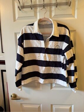 Blu Pepper Navy & White Striped Rugby Pullover Sweater